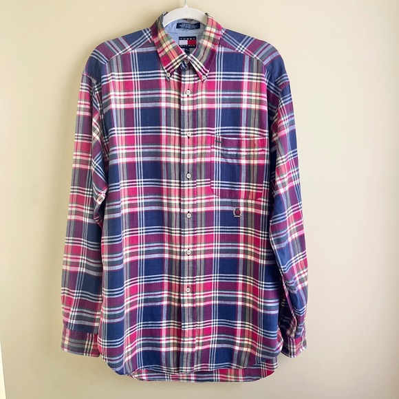 Tommy Hilfiger Other - Vintage Tommy Hilfiger Button Up Shirt Men's Medium Plaid 100% Cotton Preppy Top